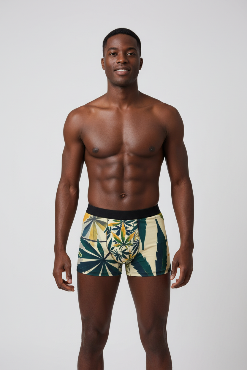 Cannabis Leaf Men’s Boxer Briefs — Green Retro Marijuana Print