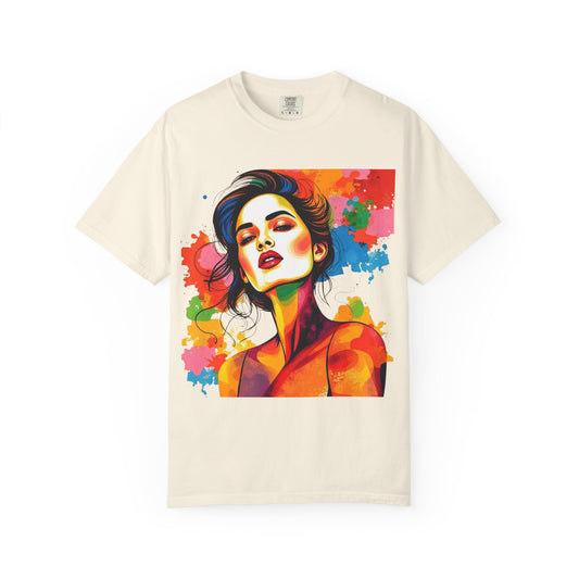 Colorful Pop Art Woman T-Shirt — Vibrant Splash Portrait Tee
