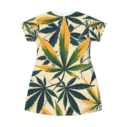 Botanical Leaf T-Shirt Dress - Casual Summer Wear for Nature Lovers