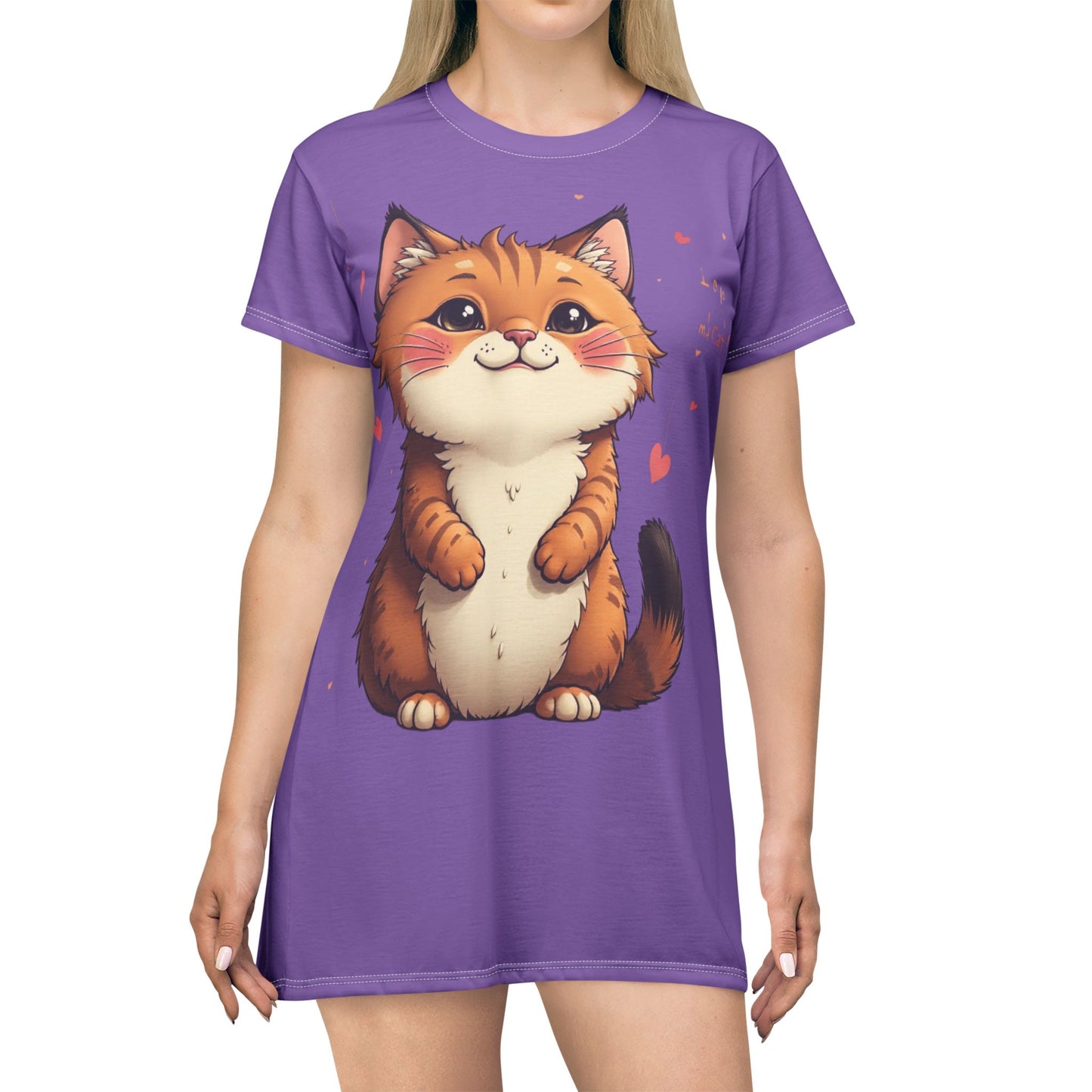 Cute Cat Graphic T-Shirt Dress for Animal Lovers