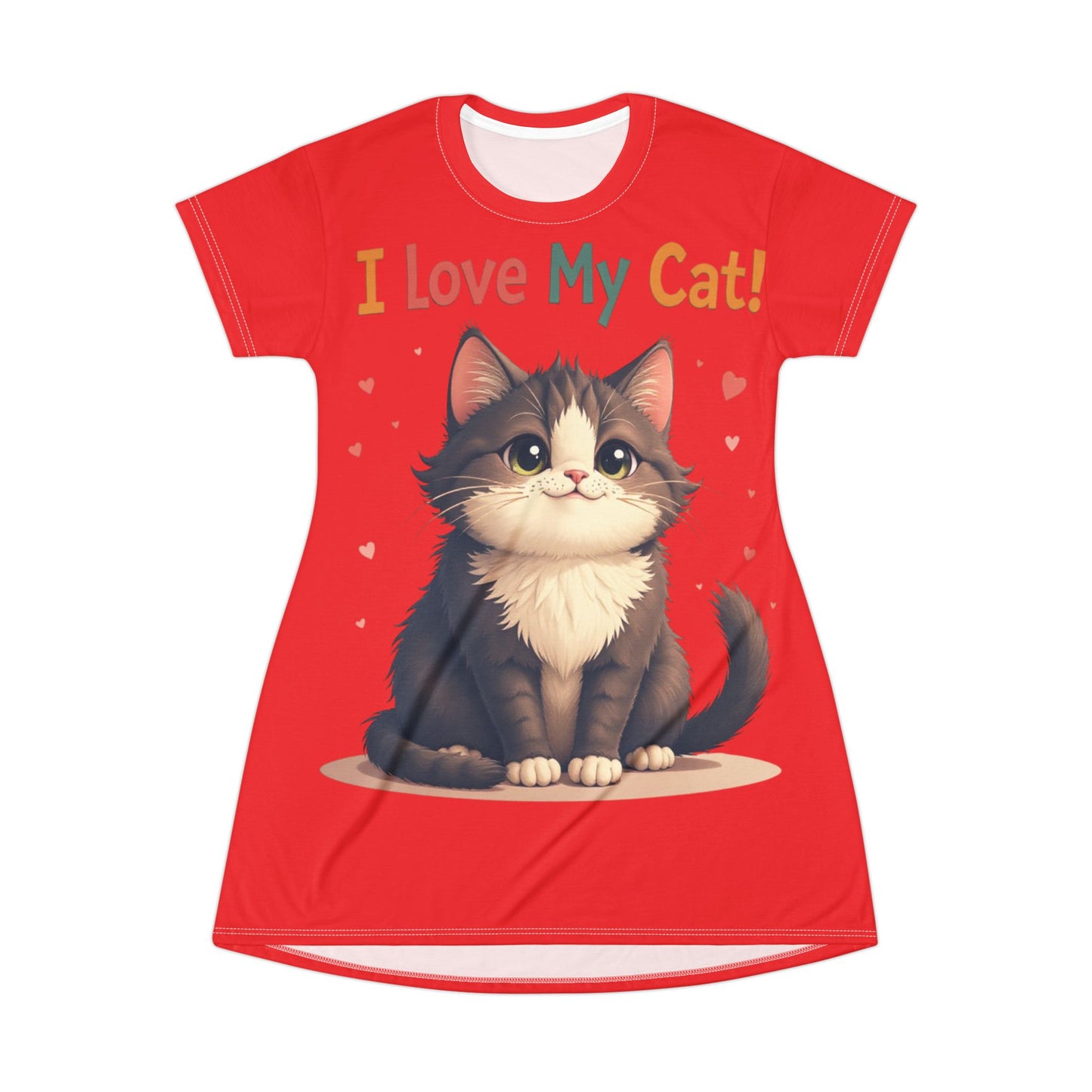 Cute Cat Love T-Shirt Dress - Adorable & Comfortable Dress for Cat Lovers