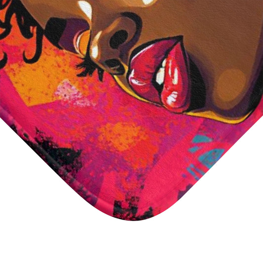 Afro Pop Art Bath Mat — Vibrant Black Woman Portrait Bathroom Rug