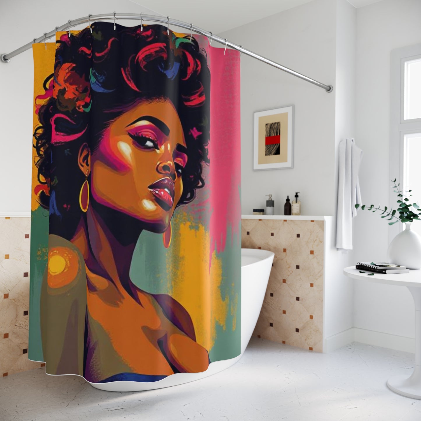 Bold Afrocentric Art Shower Curtain — Vibrant Portrait Bathroom Decor