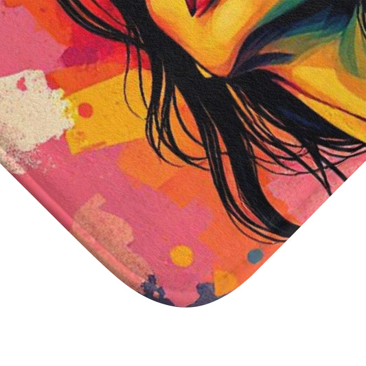 Colorful Pop Art Woman Bath Mat — Vibrant Modern Bathroom Rug