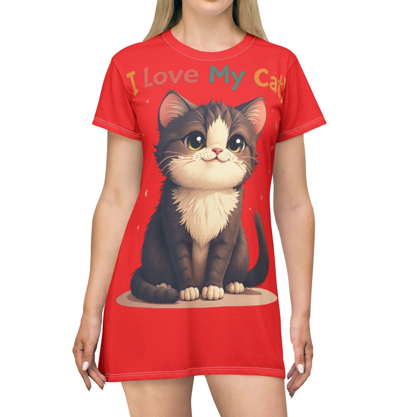 Cute Cat Love T-Shirt Dress - Adorable & Comfortable Dress for Cat Lovers