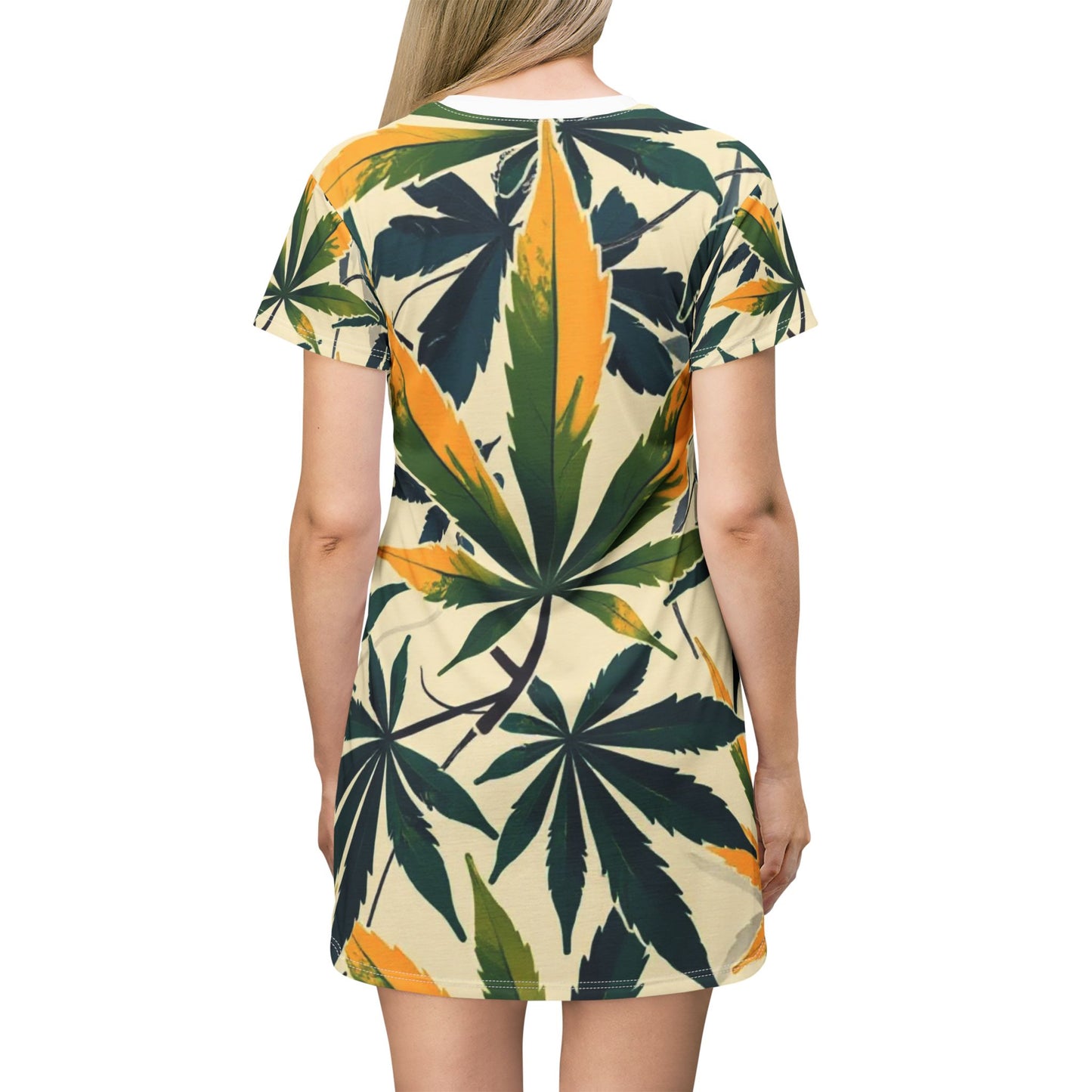 Botanical Leaf T-Shirt Dress - Casual Summer Wear for Nature Lovers