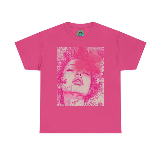 Artistic Floral Unisex Heavy Cotton Tee - Vibrant Pink Design
