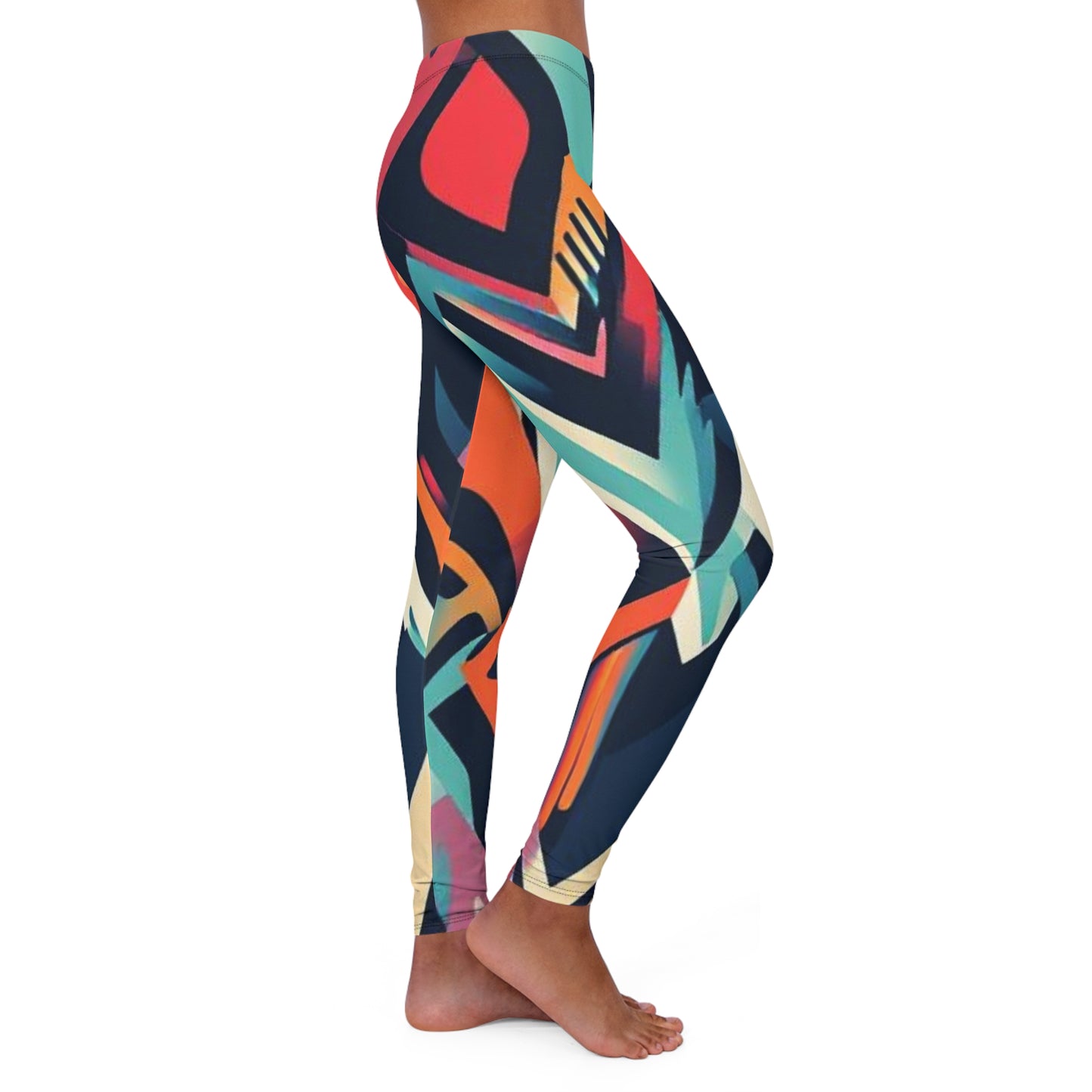 Abstract Color-Block Leggings — Bold Geometric All-Over Print for Women