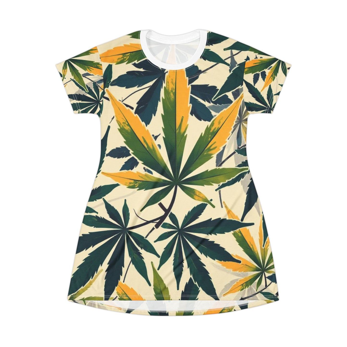 Botanical Leaf T-Shirt Dress - Casual Summer Wear for Nature Lovers