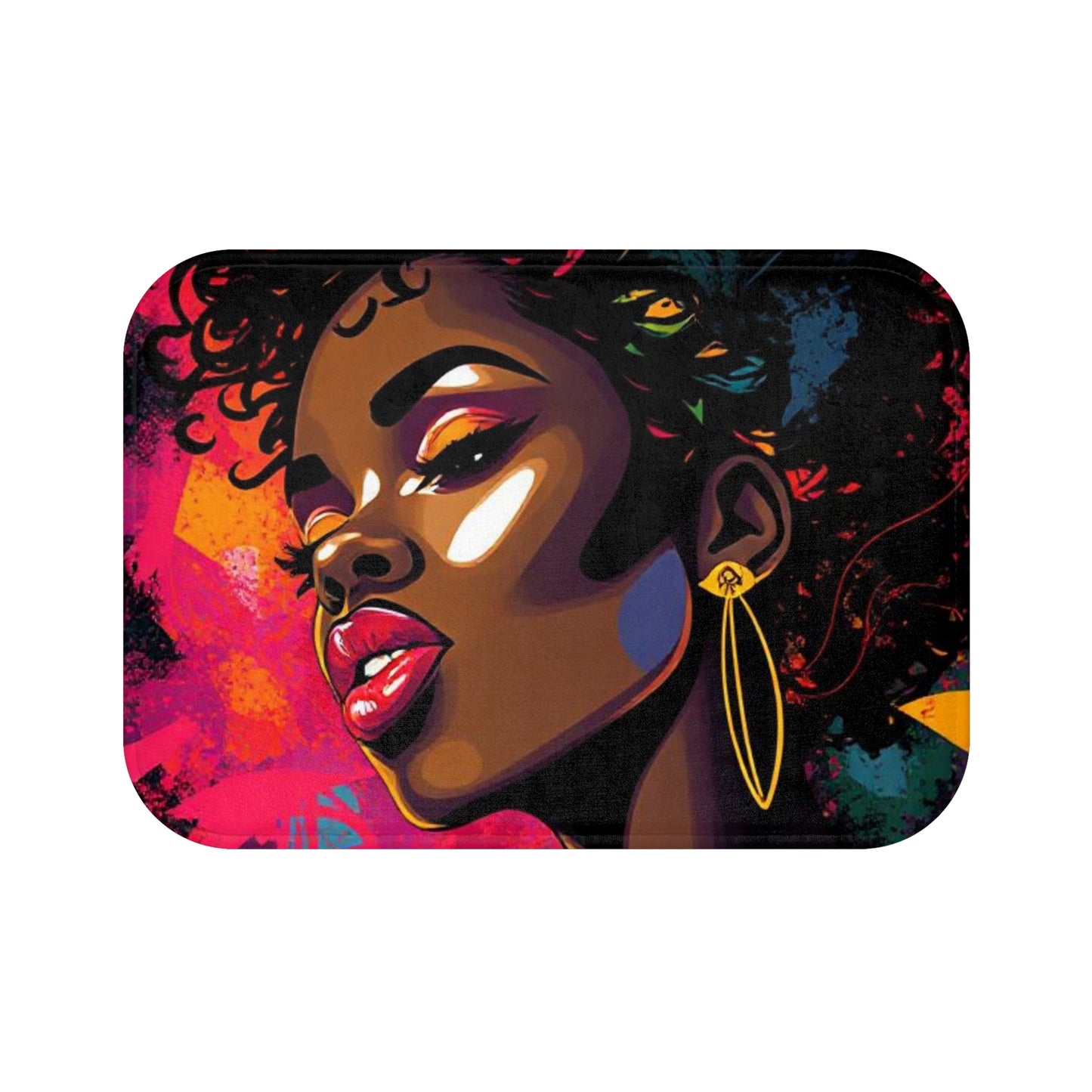 Afro Pop Art Bath Mat — Vibrant Black Woman Portrait Bathroom Rug