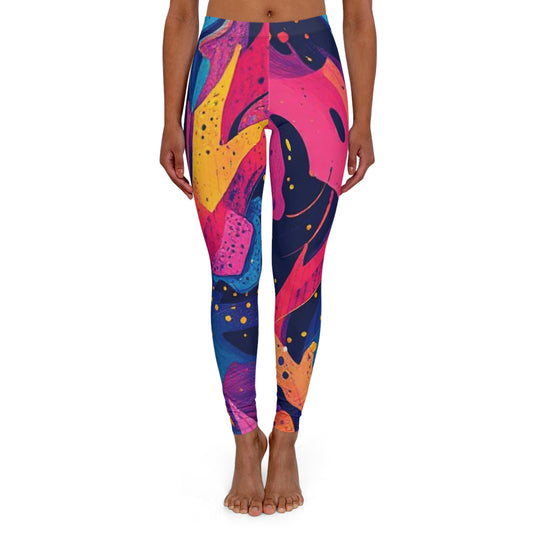 Abstract Neon Art Leggings — Vibrant Pink & Blue All-Over Print