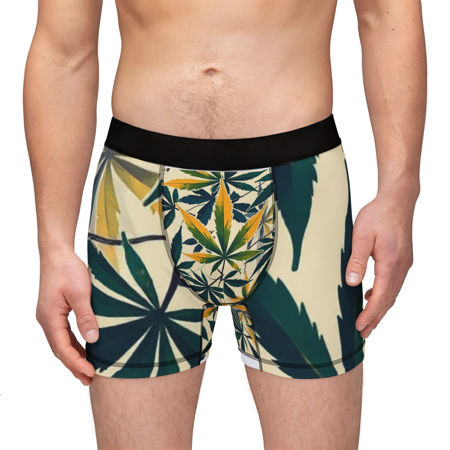 Cannabis Leaf Men’s Boxer Briefs — Green Retro Marijuana Print