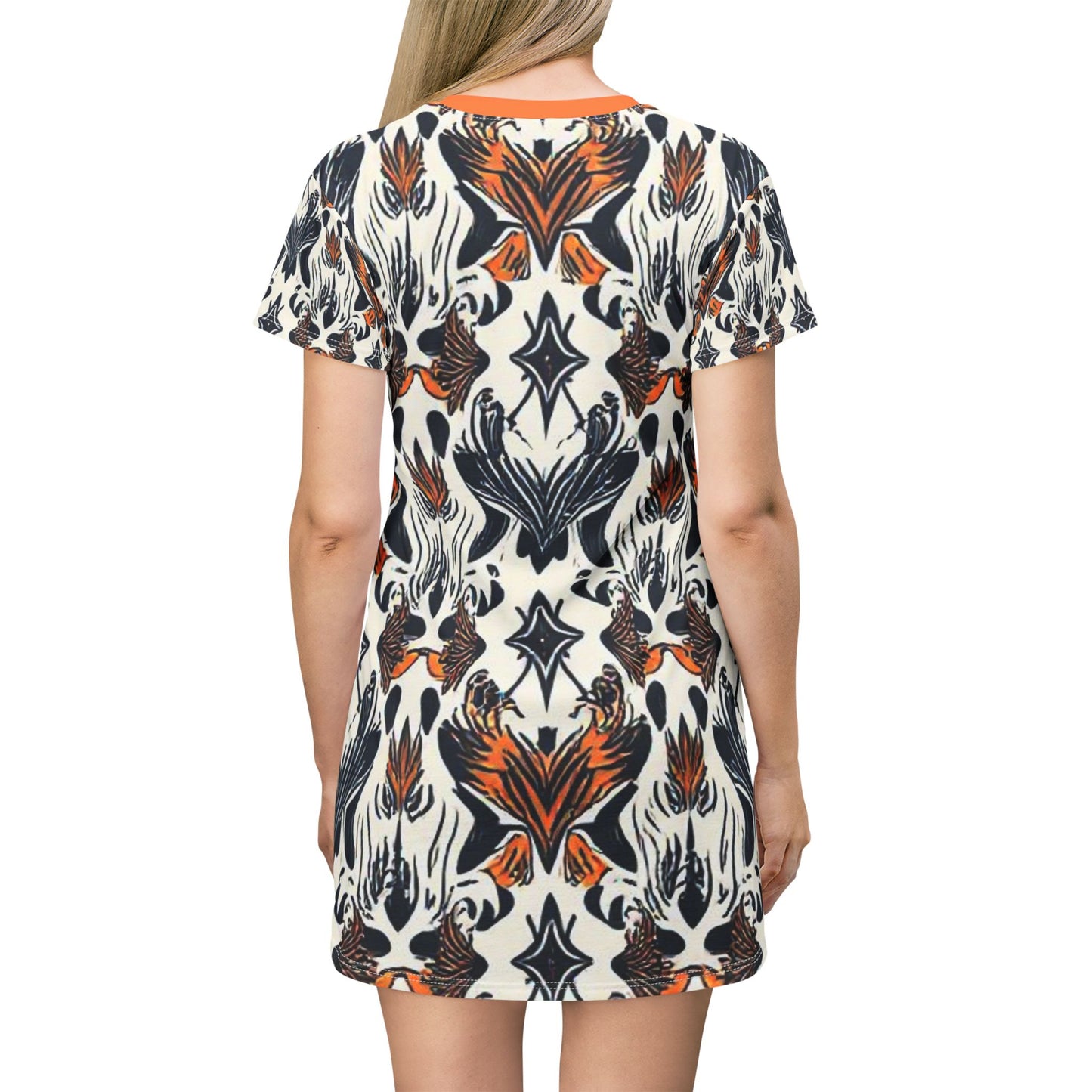 Bohemian Flame T-Shirt Dress - Casual & Vibrant Floral Pattern