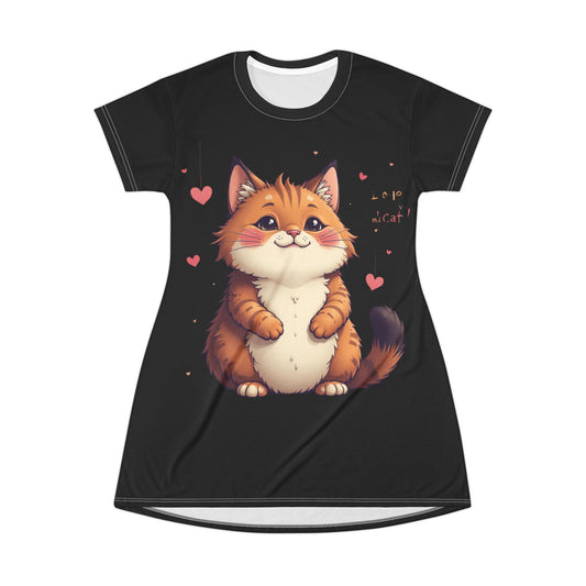Cute Cat Oversized T-Shirt Dress - Perfect for Cat Lovers & Casual Wear