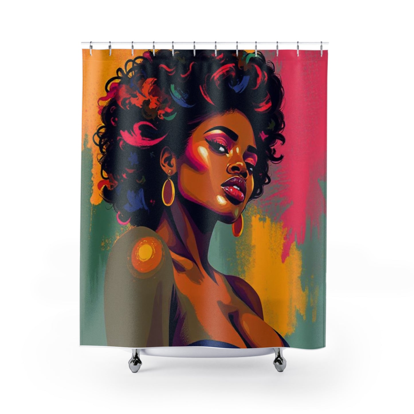 Bold Afrocentric Art Shower Curtain — Vibrant Portrait Bathroom Decor