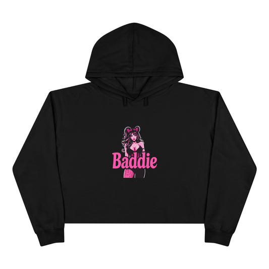 Crop Hoodie — 'Baddie' Pink Anime Girl Graphic Cropped Hoodie
