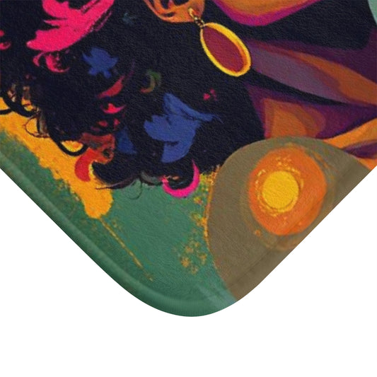 Afrocentric Pop Art Bath Mat — Colorful Portrait Bathroom Rug