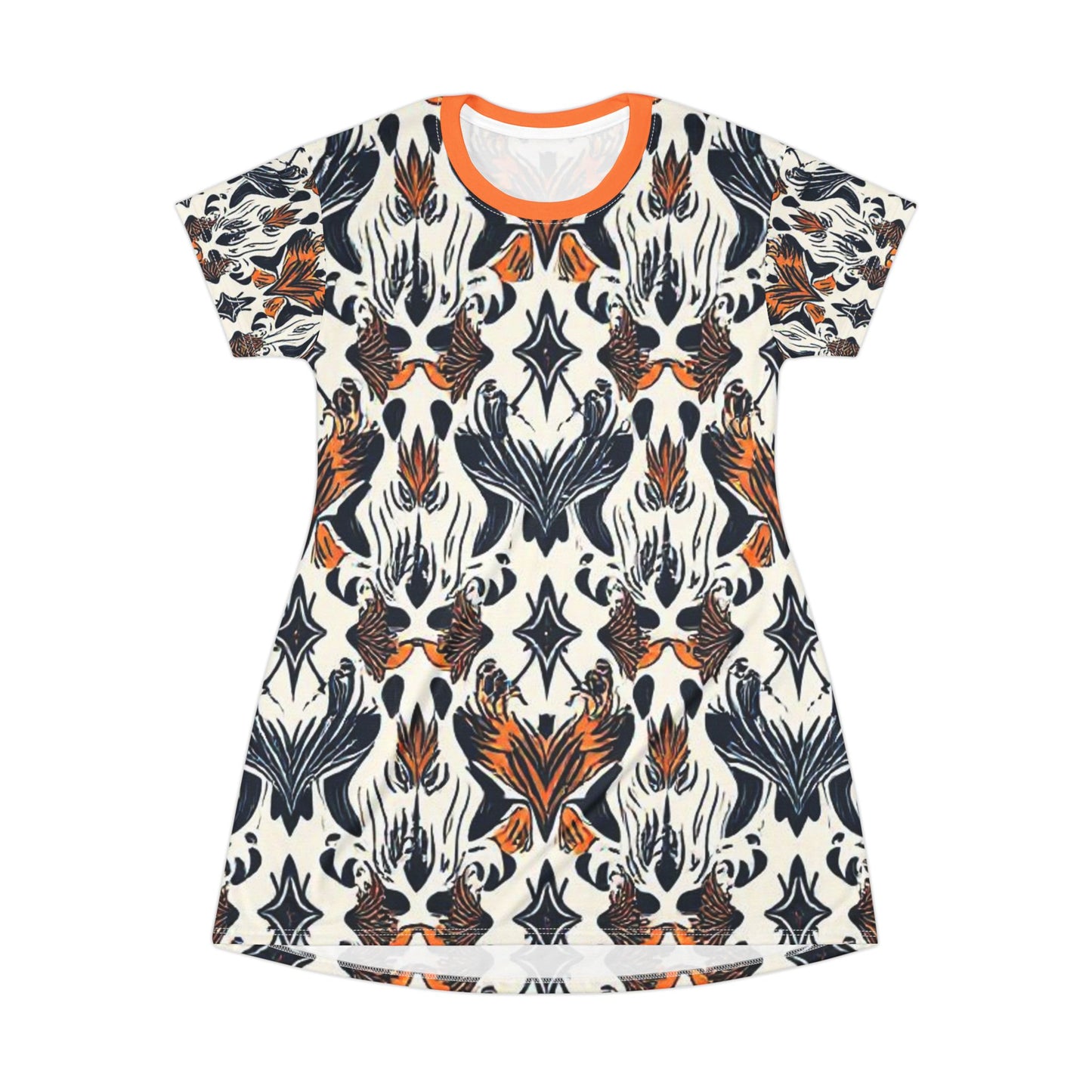 Bohemian Flame T-Shirt Dress - Casual & Vibrant Floral Pattern