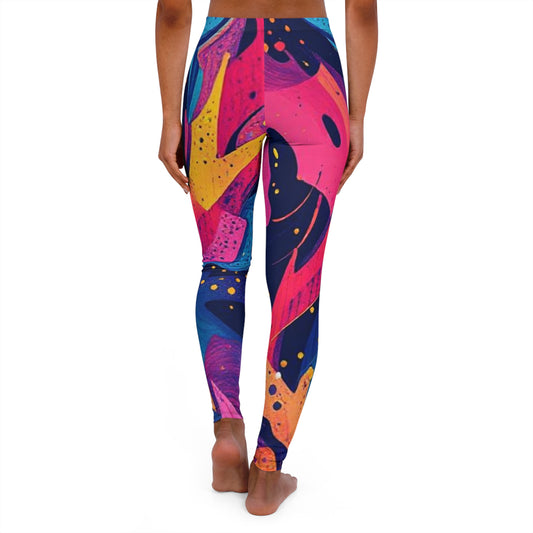 Abstract Neon Art Leggings — Vibrant Pink & Blue All-Over Print
