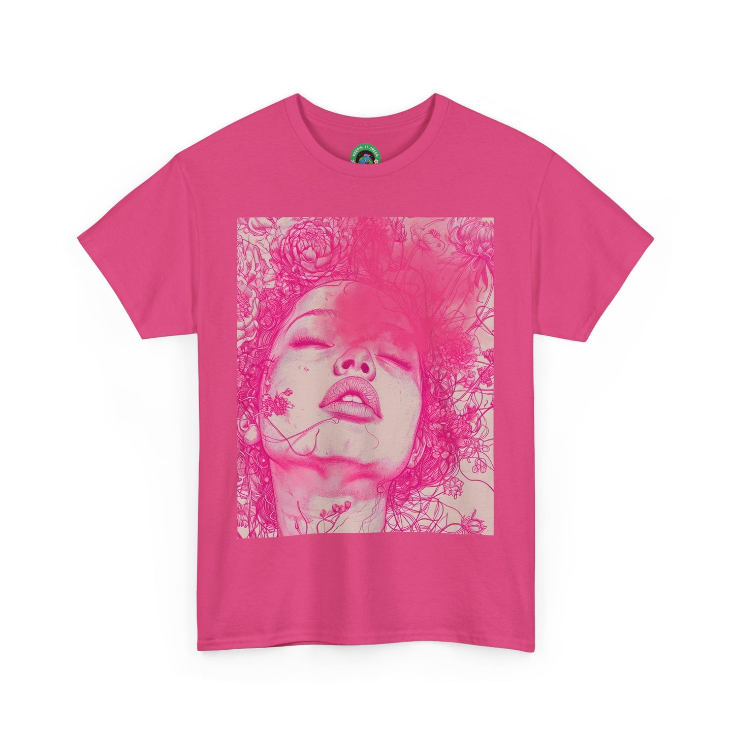 Artistic Floral Unisex Heavy Cotton Tee - Vibrant Pink Design