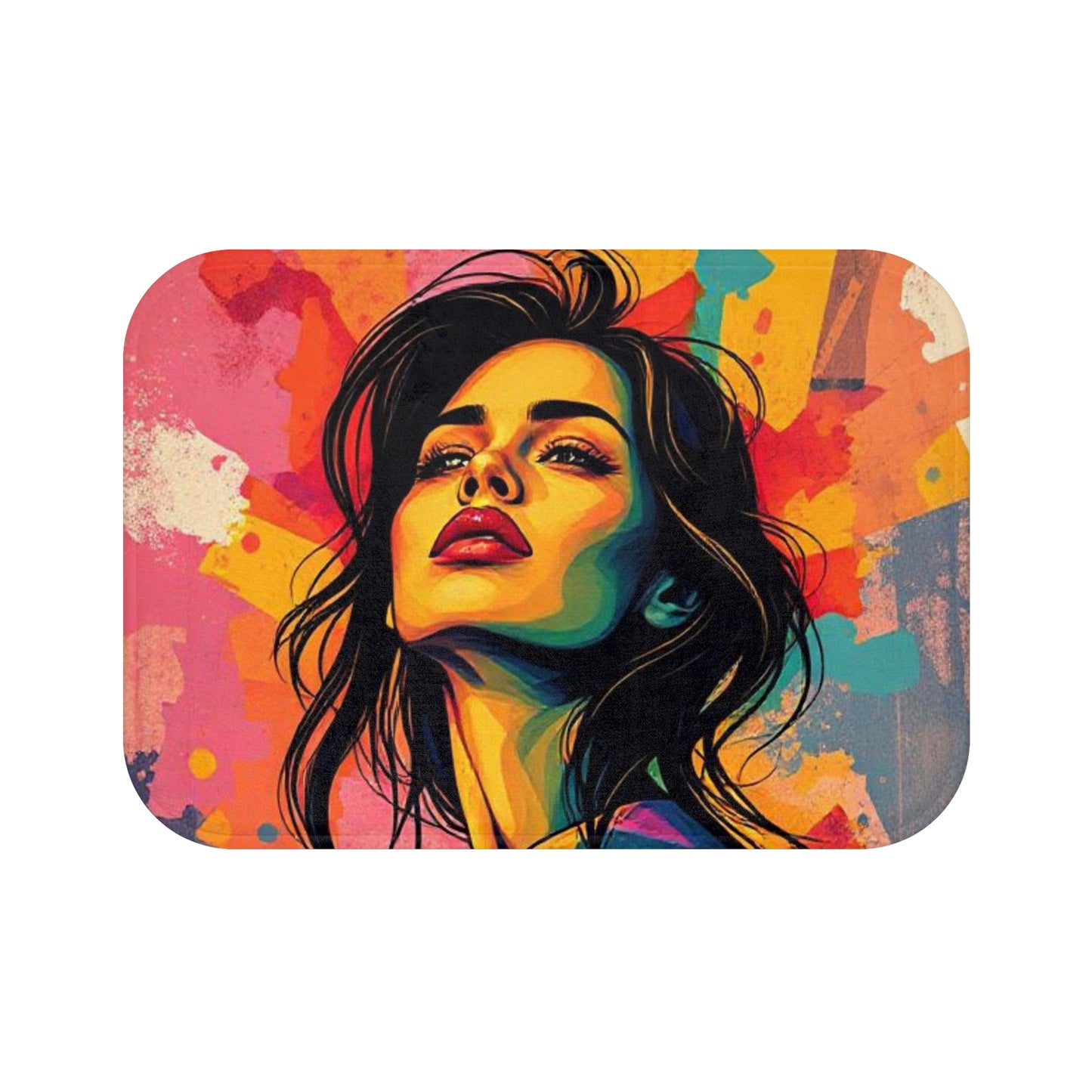 Colorful Pop Art Woman Bath Mat — Vibrant Modern Bathroom Rug