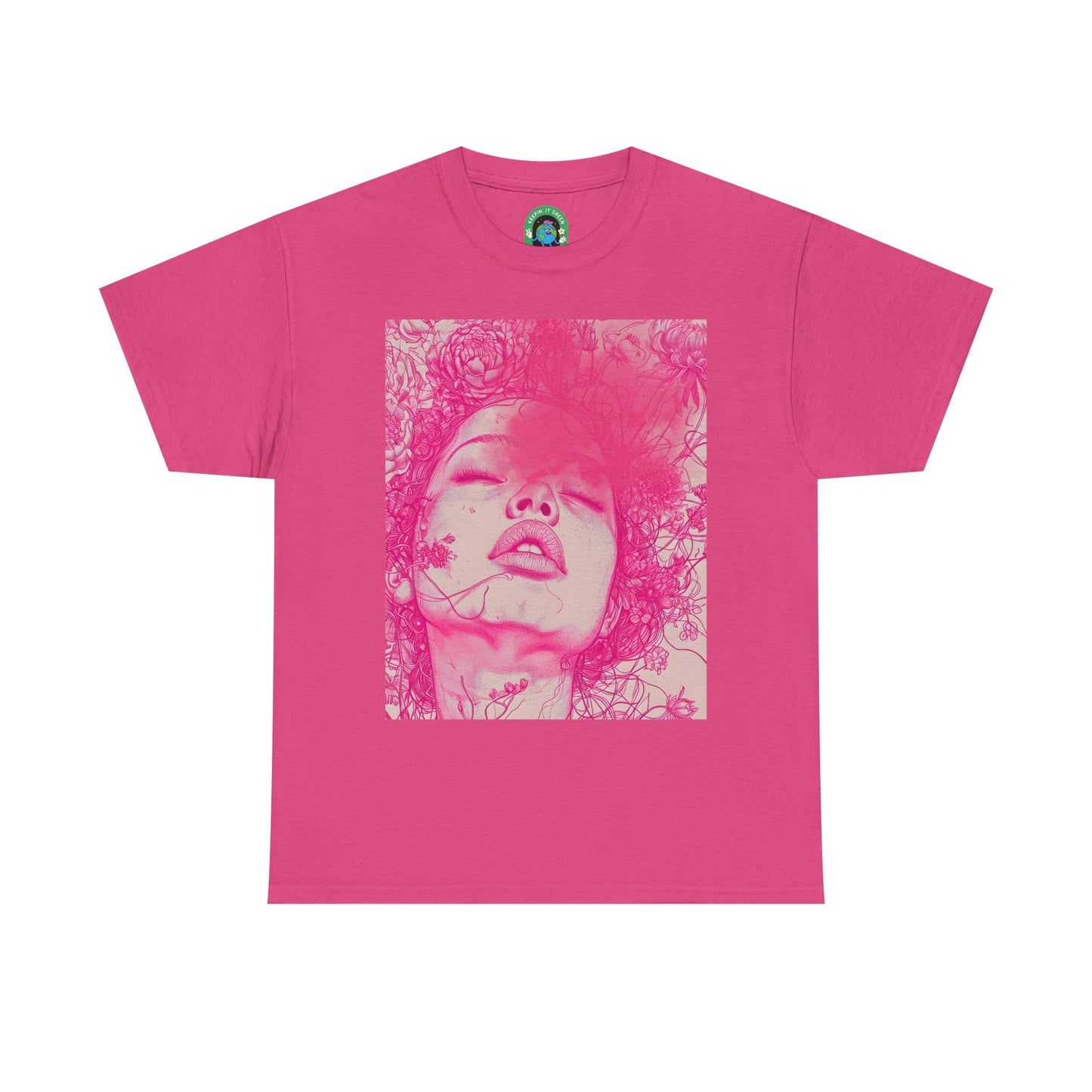 Artistic Floral Unisex Heavy Cotton Tee - Vibrant Pink Design