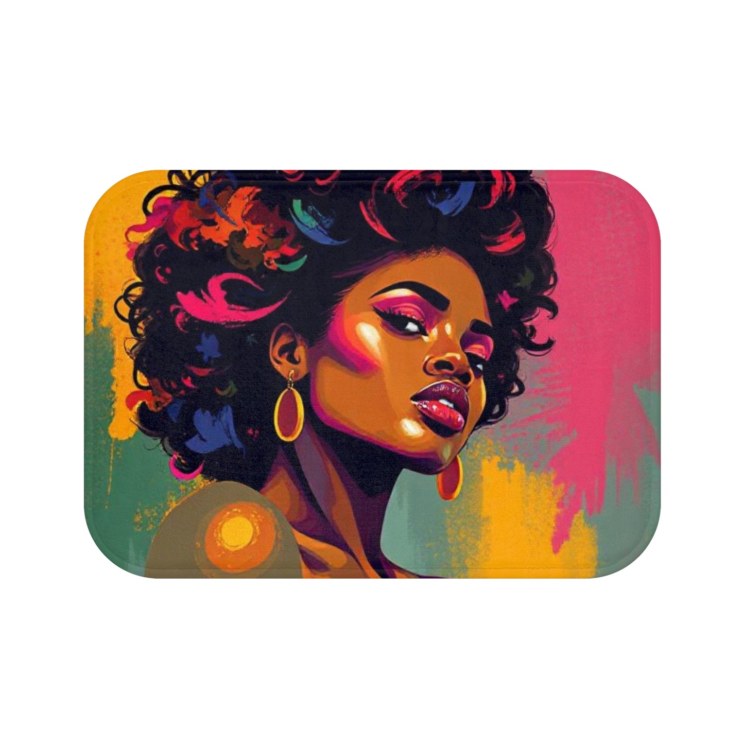 Afrocentric Pop Art Bath Mat — Colorful Portrait Bathroom Rug