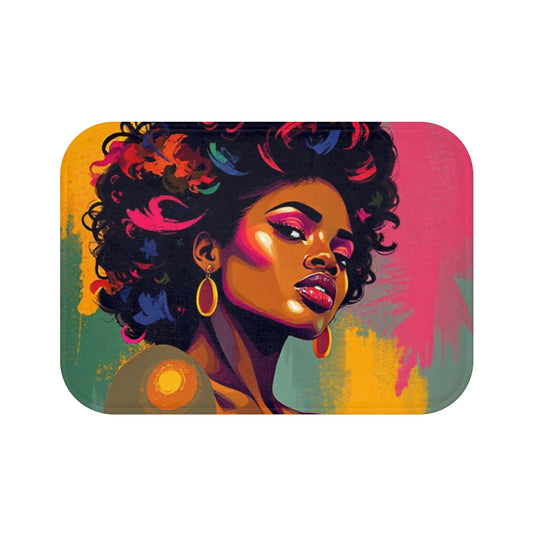 Afrocentric Pop Art Bath Mat — Colorful Portrait Bathroom Rug