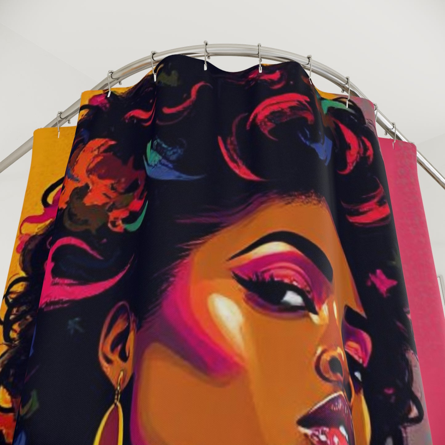 Bold Afrocentric Art Shower Curtain — Vibrant Portrait Bathroom Decor