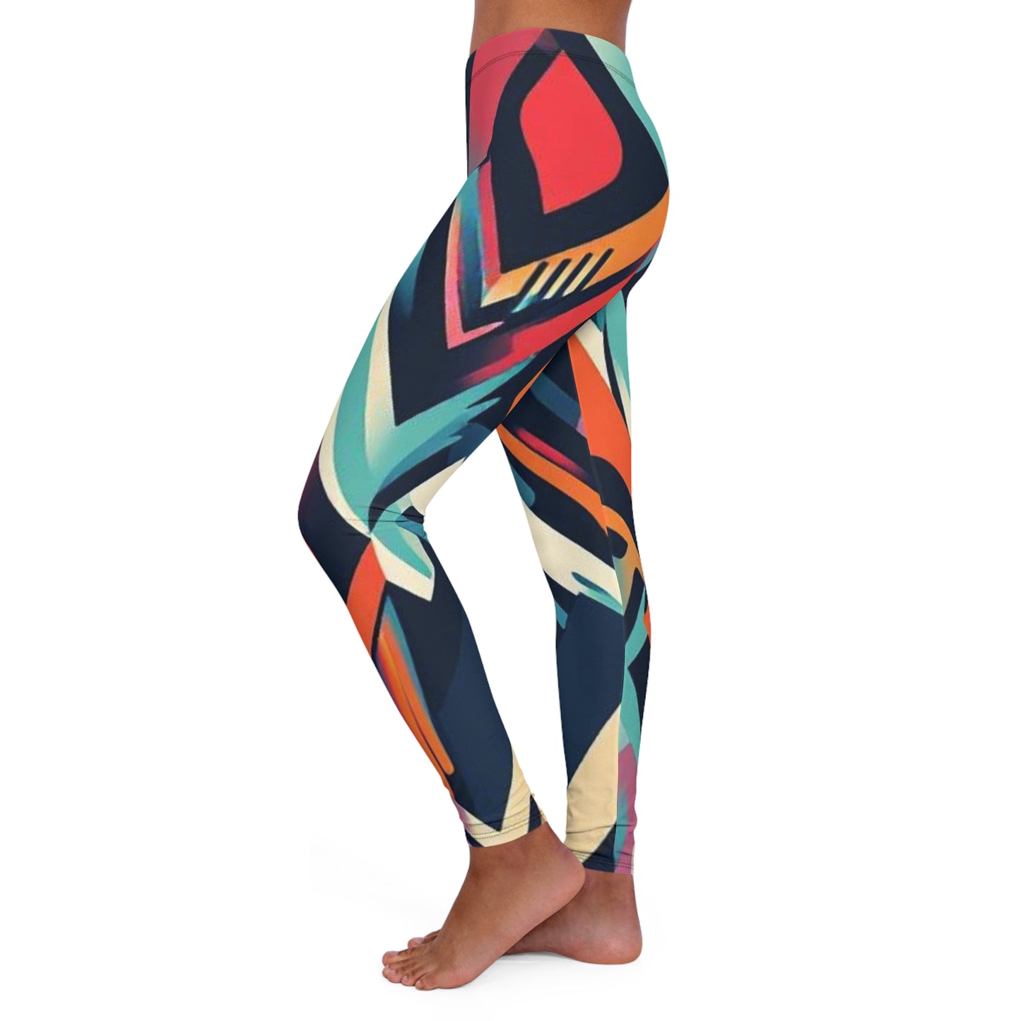 Abstract Color-Block Leggings — Bold Geometric All-Over Print for Women