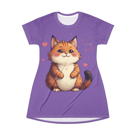 Cute Cat Graphic T-Shirt Dress for Animal Lovers