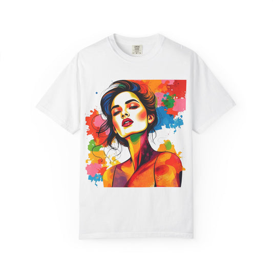 Colorful Pop Art Woman T-Shirt — Vibrant Splash Portrait Tee